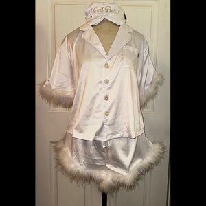 Clueless Dolls Kill ‘PARTY'S OVER’ As If White Satin Marabou Pajamas Set XL NWT